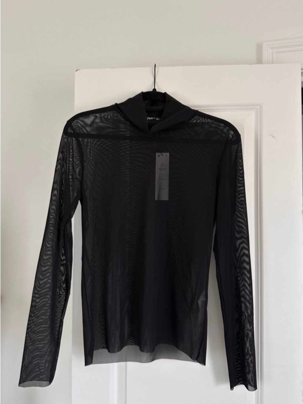 Zara Mesh Mock Neck Sheer Long Sleeve Top Large